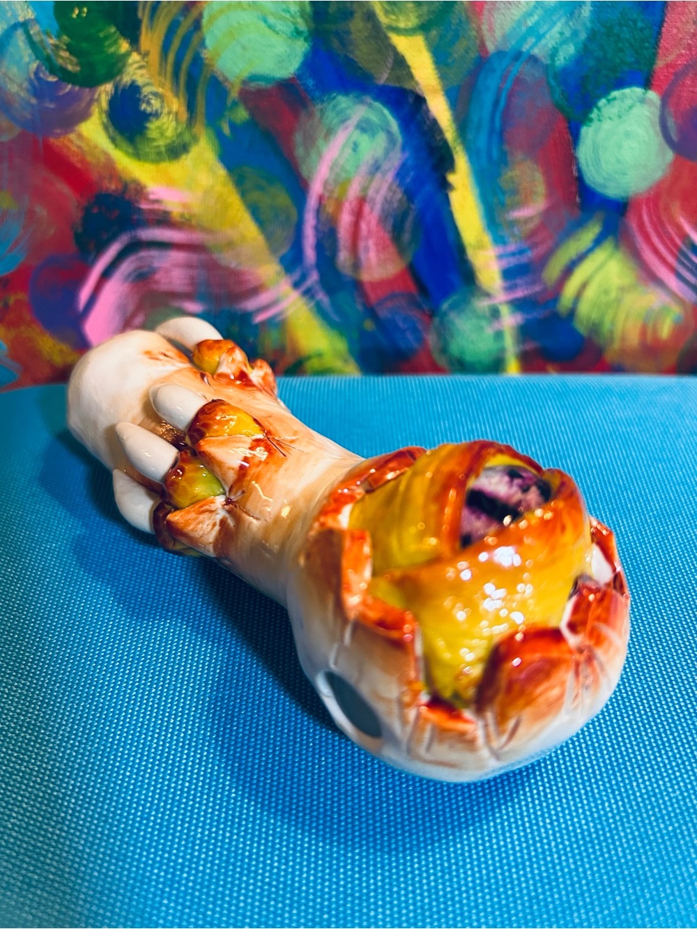 Handcrafted Glass/Ceramic Hand Piece w Eye 👁️ and Teeth